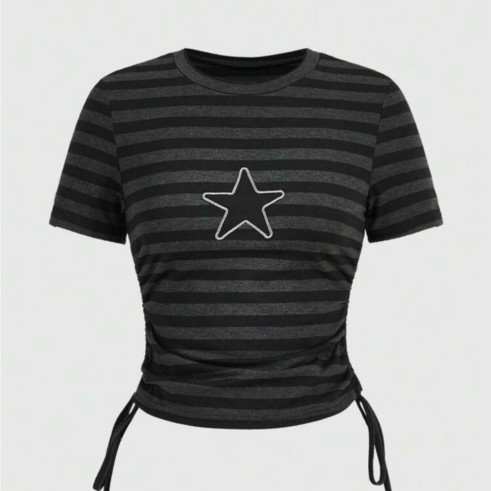 Gray and black star striped shirt